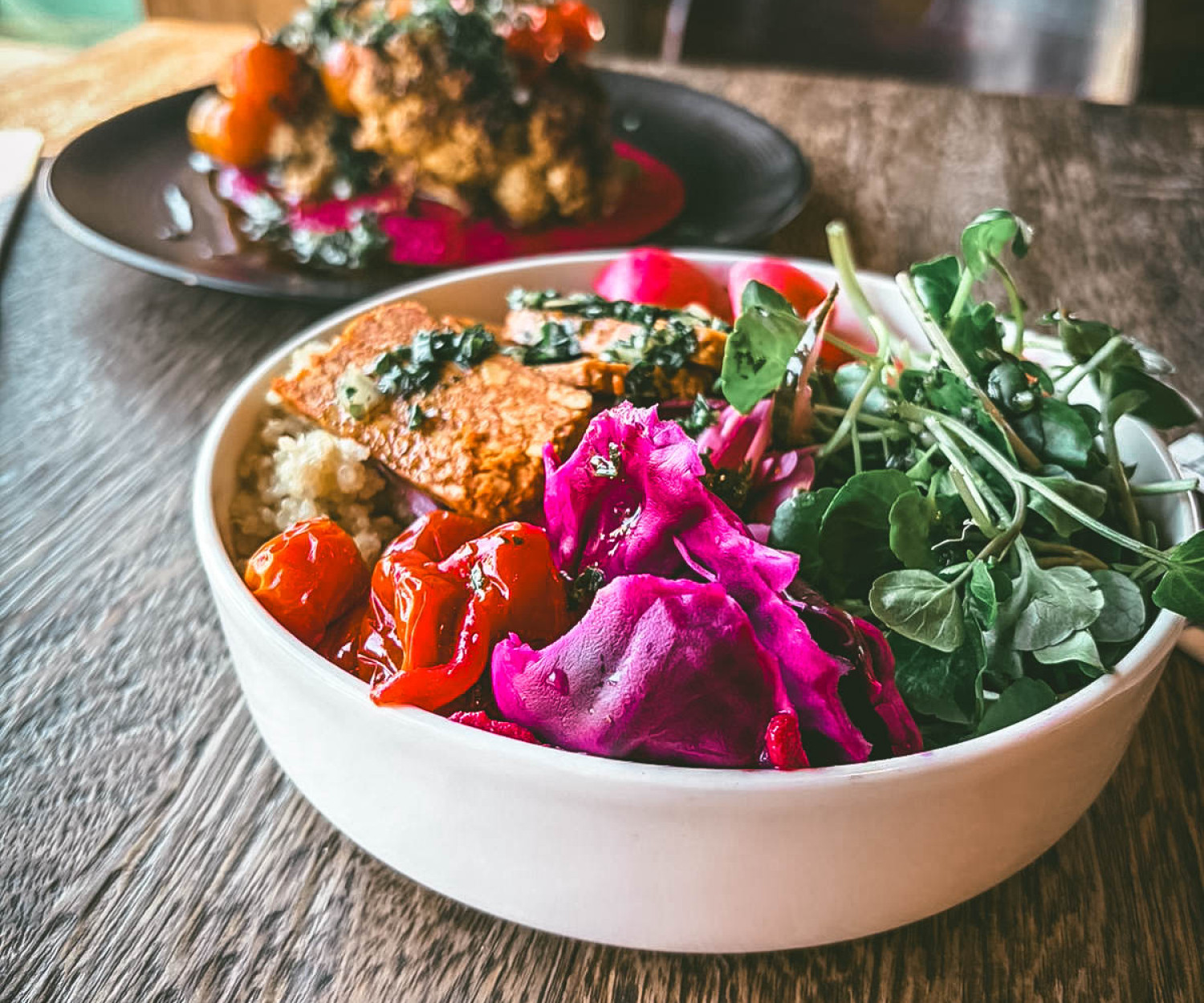 vegan vegetarian food meribel restaurant table terrace dishes