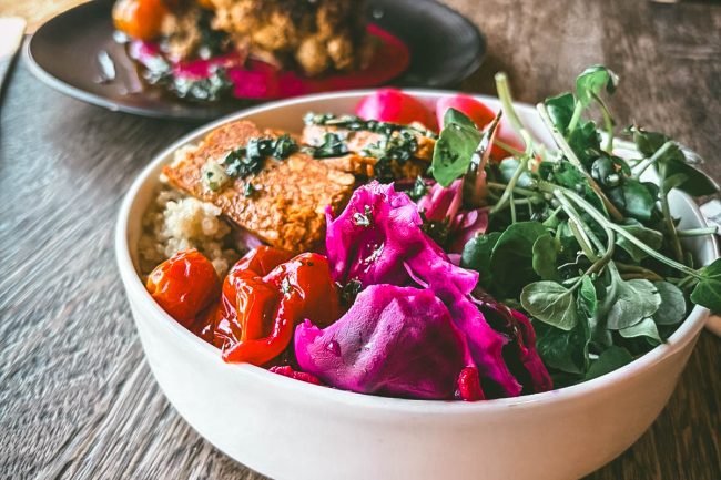 vegan vegetarian food meribel restaurant table terrace dishes
